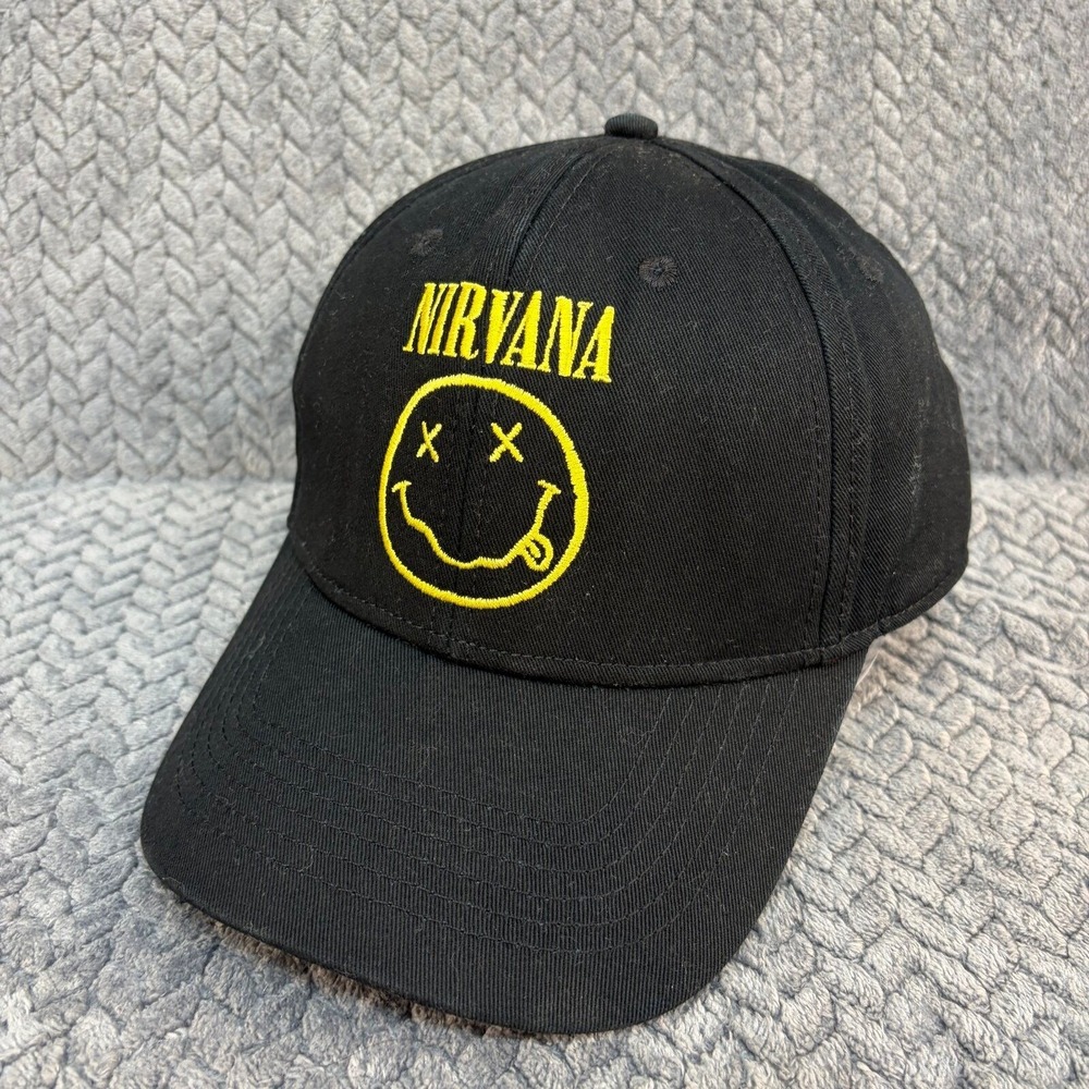 Nirvana Smiley‎ Face Logo Snapback OS Black Band Merch Baseball Cap